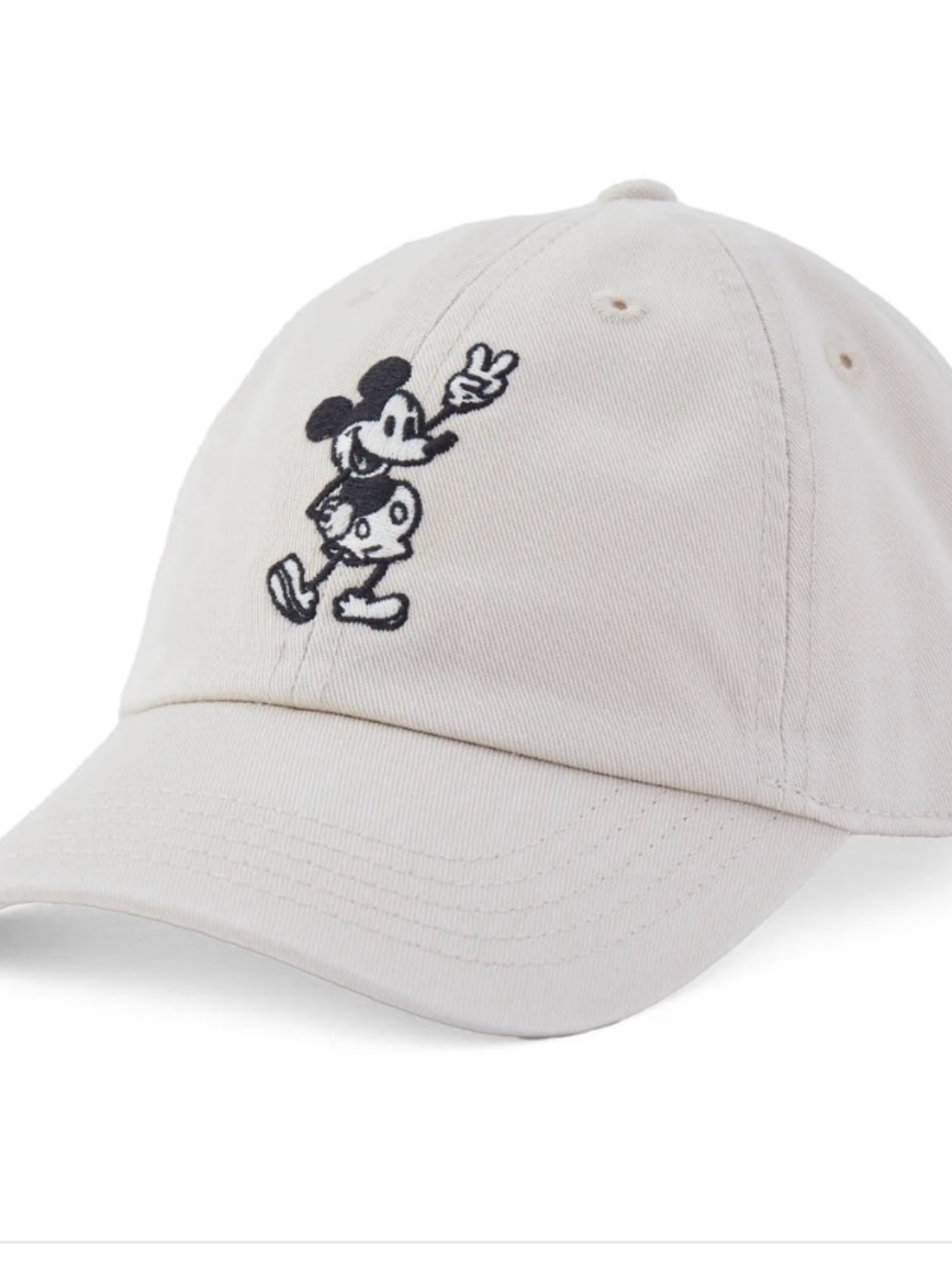 Life Is Good Youth Mickey Mouse Peace Sign Baseball Cap in Cream and Black